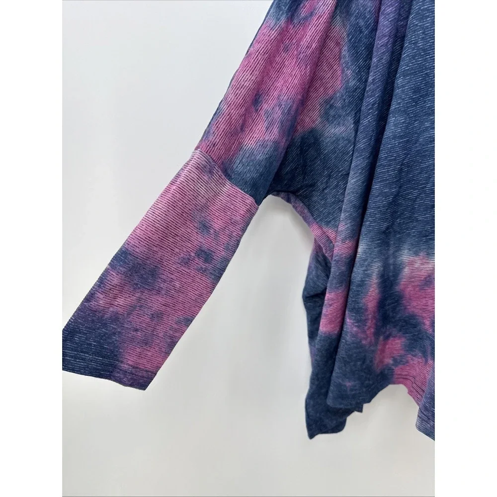 La Miel Tie Dye Oversized Top Blue/purple‎ Large women's Asymmetrical Hem - Picture 2 of 6